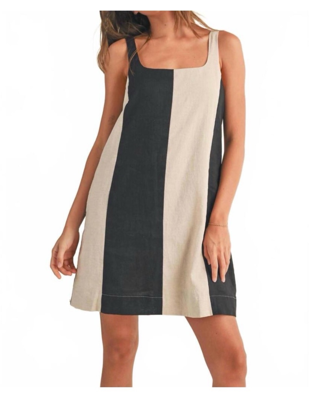 Linen Vertical Stripe Mini Dress